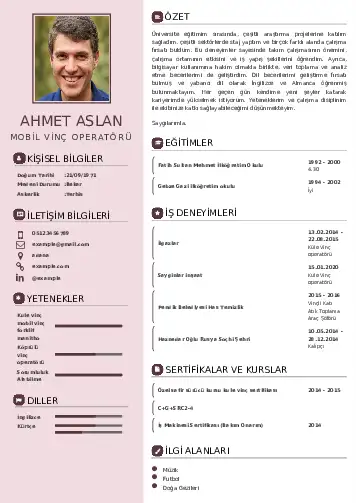 Vinç Operatörü Cv Örnekleri cv indir